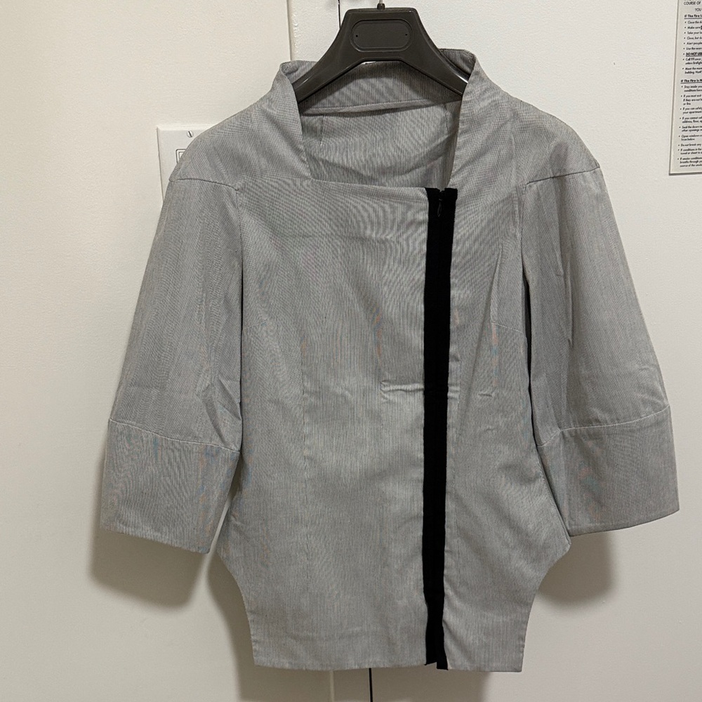 Black & White Thin Stripe Blouse with Black Zipper & Details. Size Small.